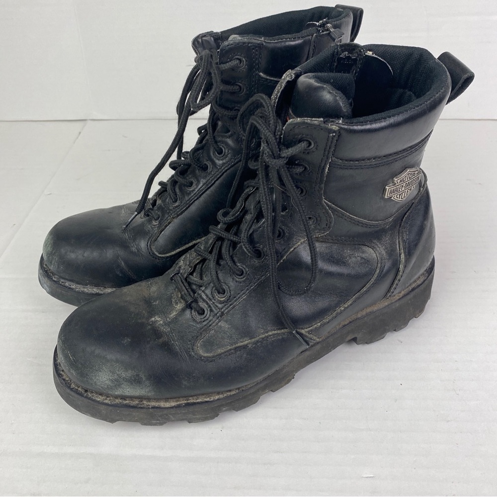 Harley Davidson Men Size 10 Boots 93074 Black Leather Zip Lace Motorcycle Biker
